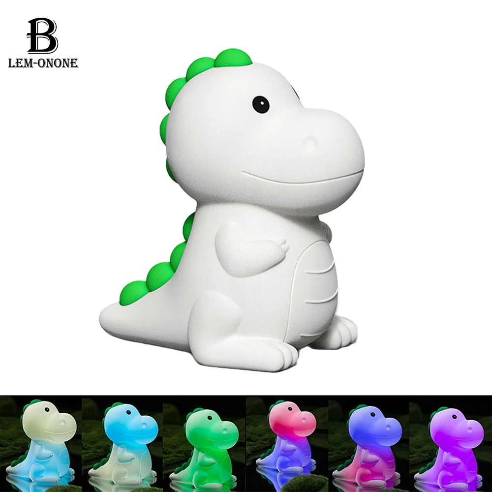 LED NightLight Cartoon Dinosaur Silicone Patting Lamp Colorful Lights for Children Bedroom Bedside Decor Holiday Gift Type-C