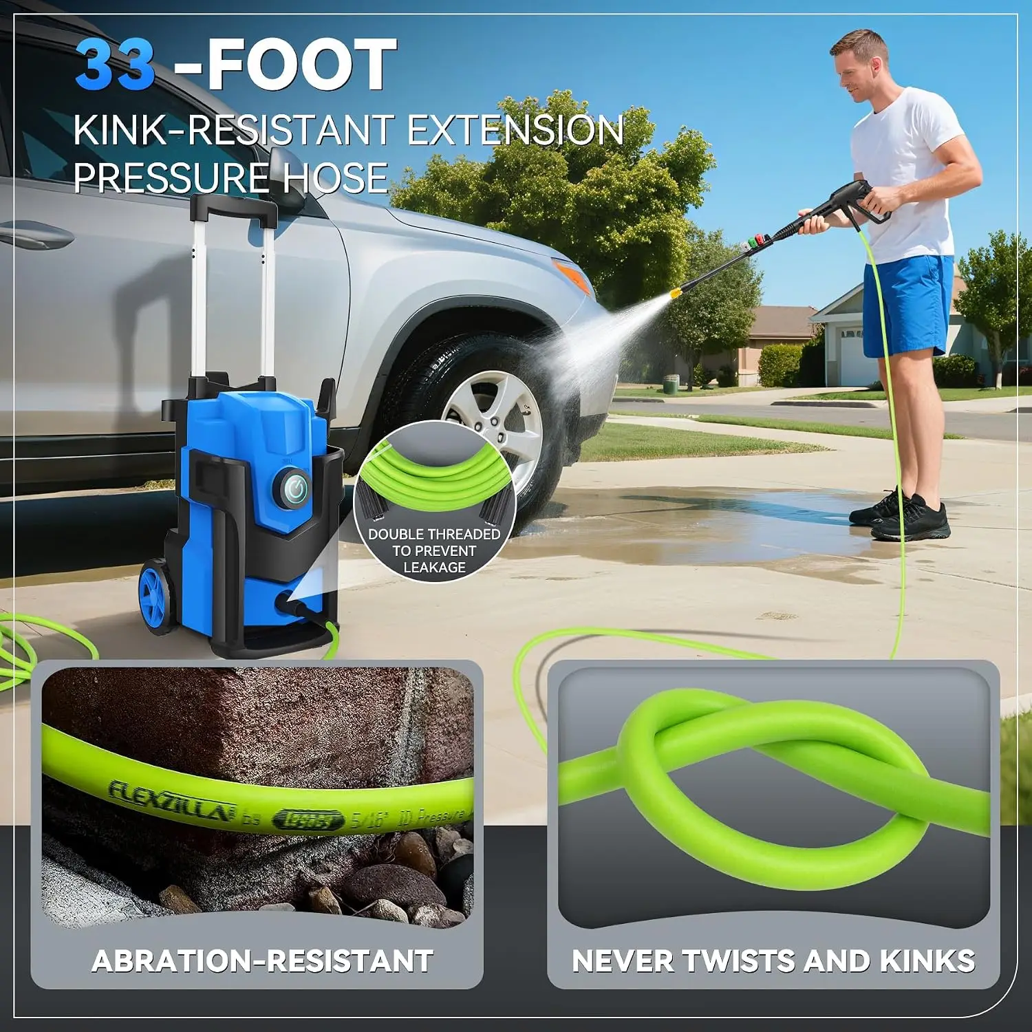 5000PSI 4.0GPM  Pressure Washer Heavy  4 Nozzles Foam Cannon 33ft Hose Reel 500ml Tank