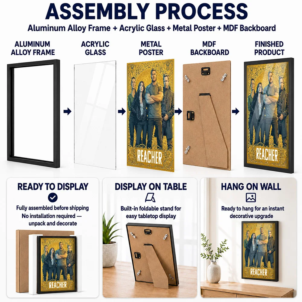 Reacher TV Series Nouveau Framed Metal Print Customized Screen Tribute Wall Art Designed For Story Lovers To Display In Theater