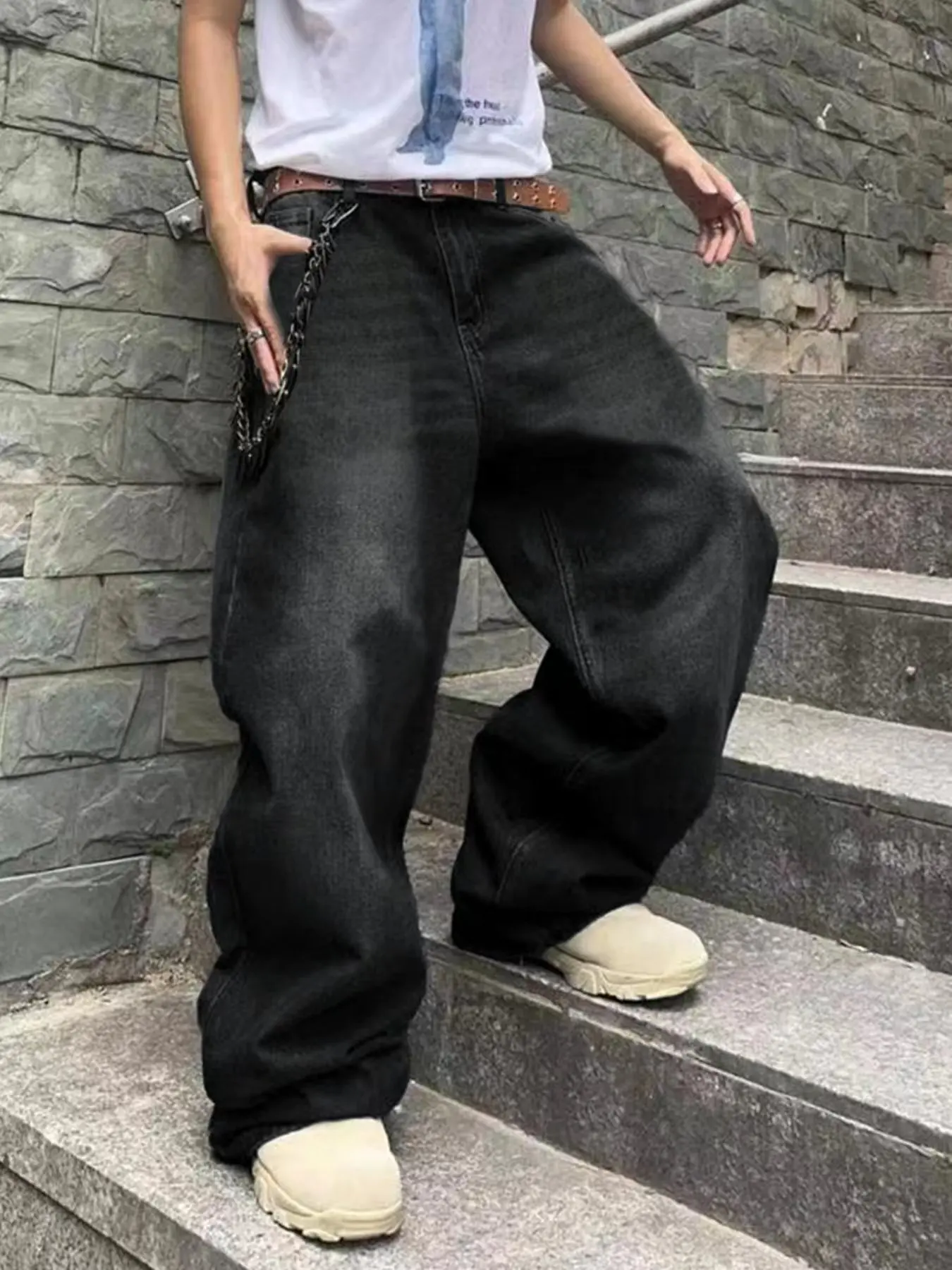 

Fashion Men's Vintage Jeans Straight Streetwear Personality Hip Hop Trousers Male Youth Loose Wide Legs Denim Pants