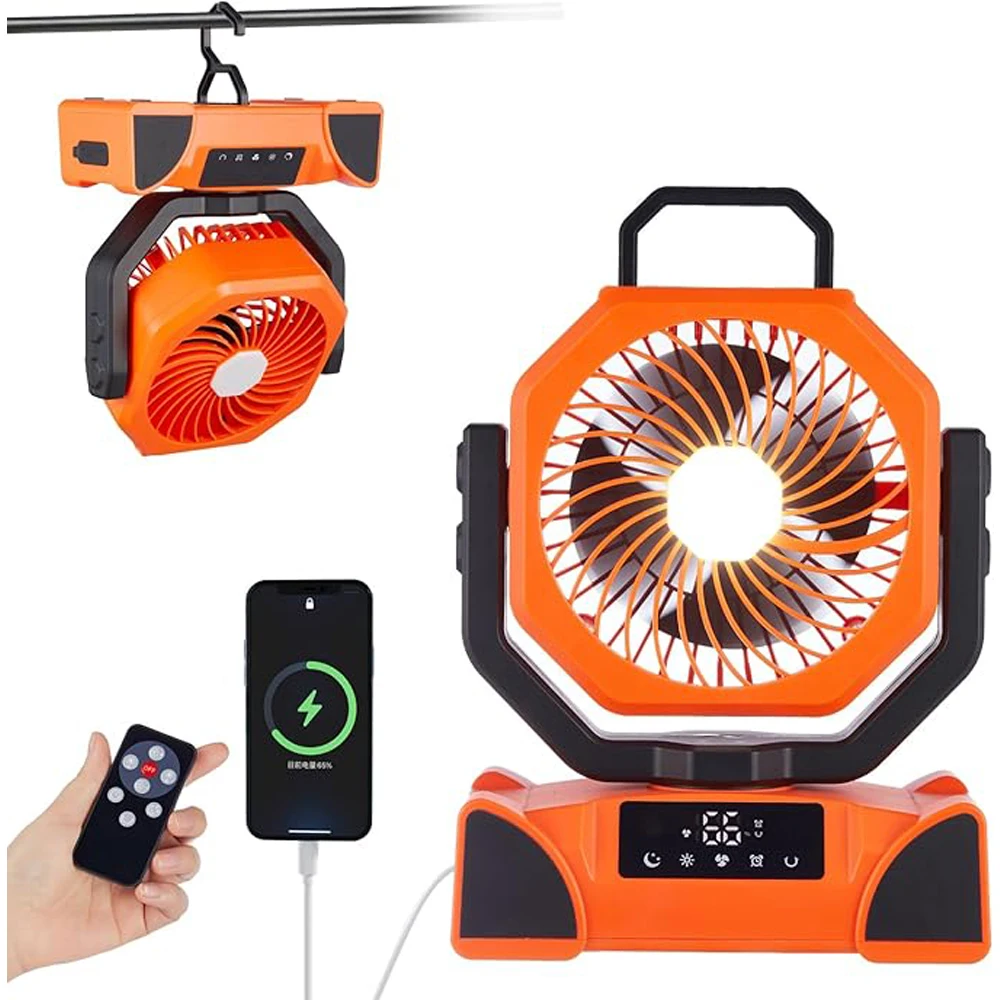 

Портативный уличный вентилятор для кемпинга, 20000 мАч, перезаряжаемый беспроводной охлаждающий потолочный вентилятор для палатки, 4 регулировки скорости, светодиодное освещение, внешний аккумулятор