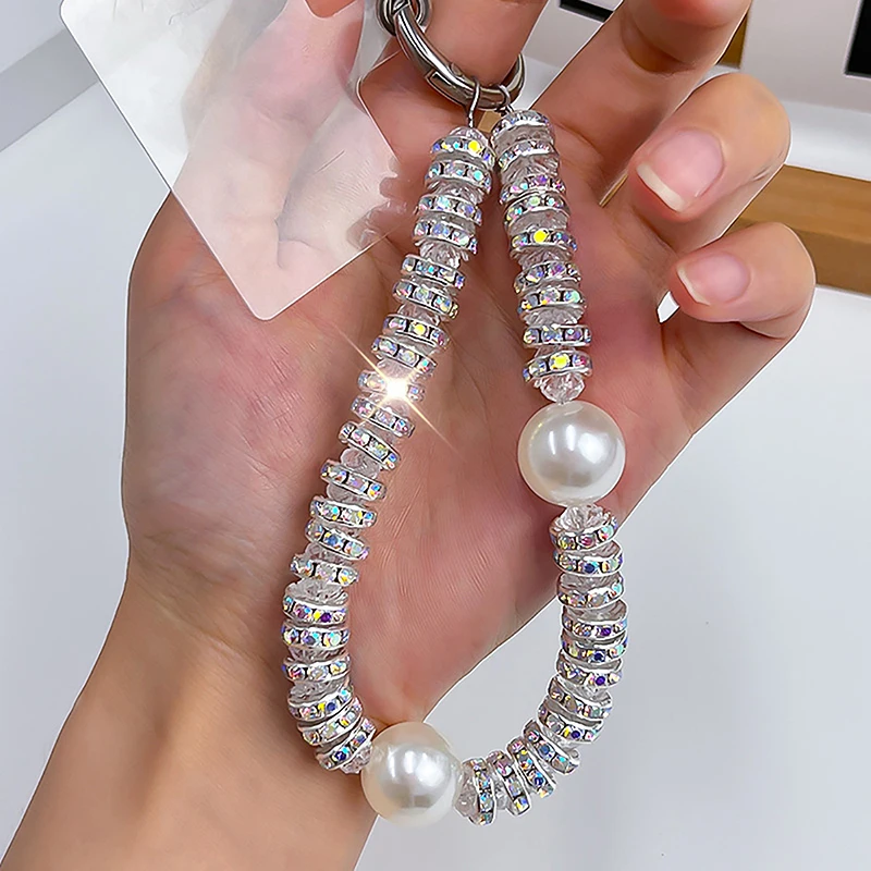 

Inlaid Rhinestones Pearl Anti-lost Phone Lanyard Rope Cell Phone Chain Handmade DIY CCD Camera Bag Pendant Decoration