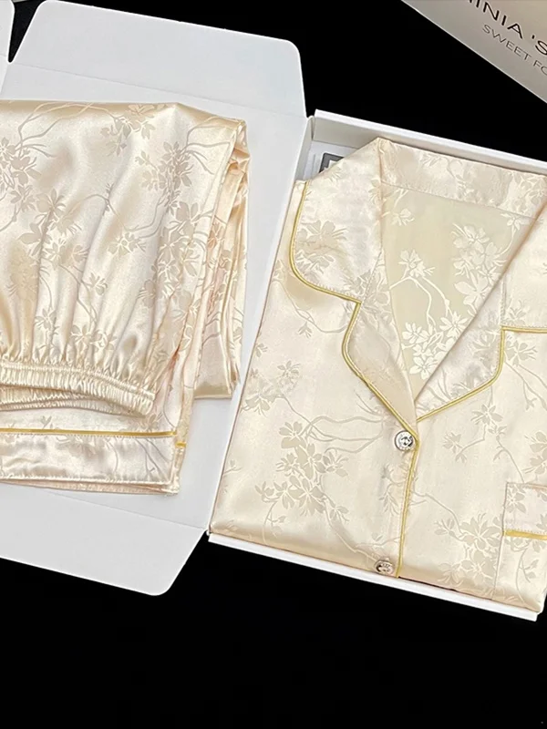 

Summer Ice Silk Sleepwear Set Women's Lightweight Short Sleeve Long Pants Home Comfortable Fashionable Loungewear