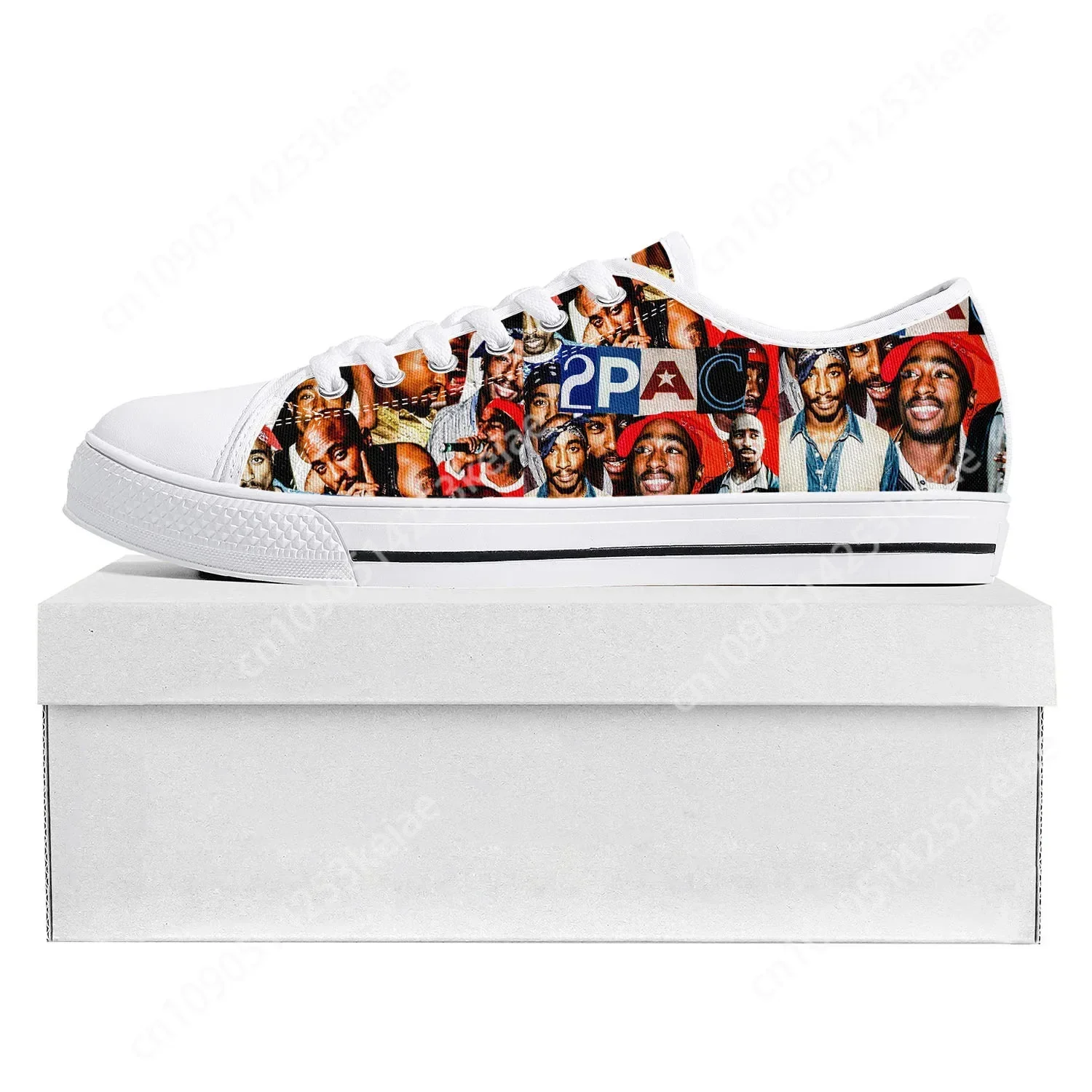 2Pac Hip Hop Rapper Tupac Pop Low Top High Quality Sneakers Mens Womens Teenager Canvas Sneaker Couple Shoes Custom Shoe White