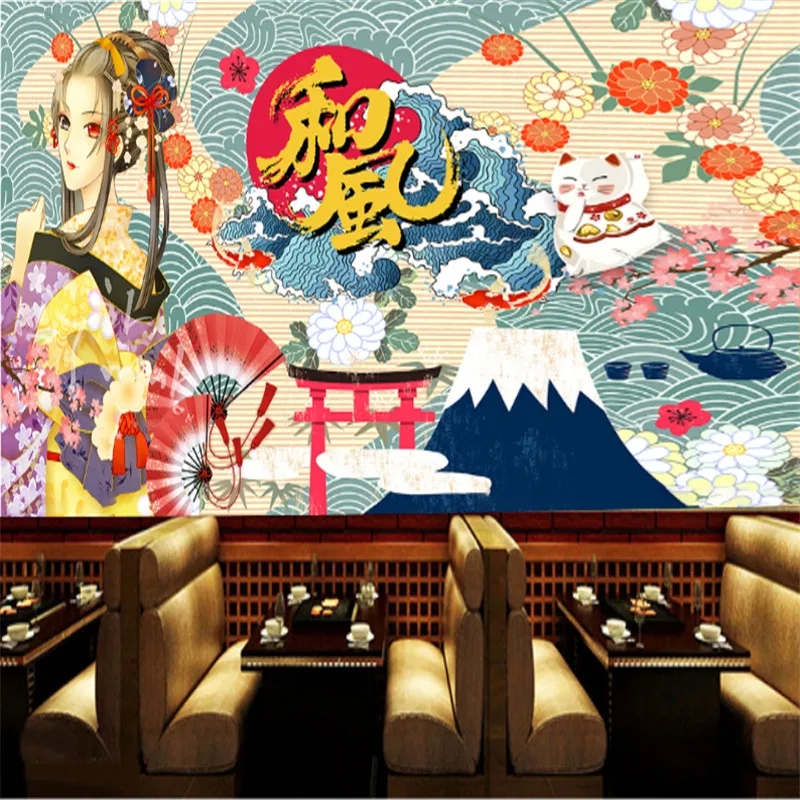 Japanese Style Ukiyoe Food Restaurant  Wallpapers Industrial Decor Snack Bar Background Wall Paper Mural Picture 3d Wallpaper