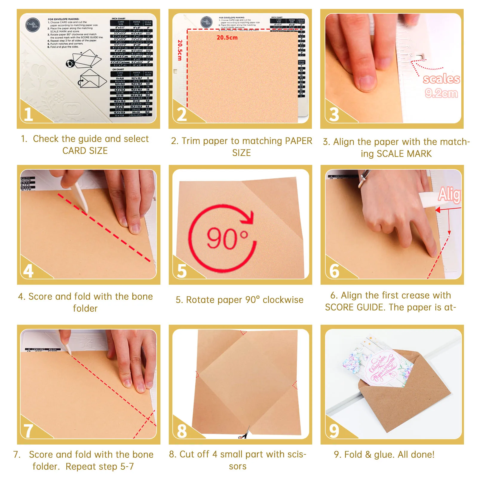 Scoring Board Mini Envelop Making Kit Maker Cutter Board Stylus Tool Corner Puncher Rounder Tab Planner Puncher Craft Paper Cutt