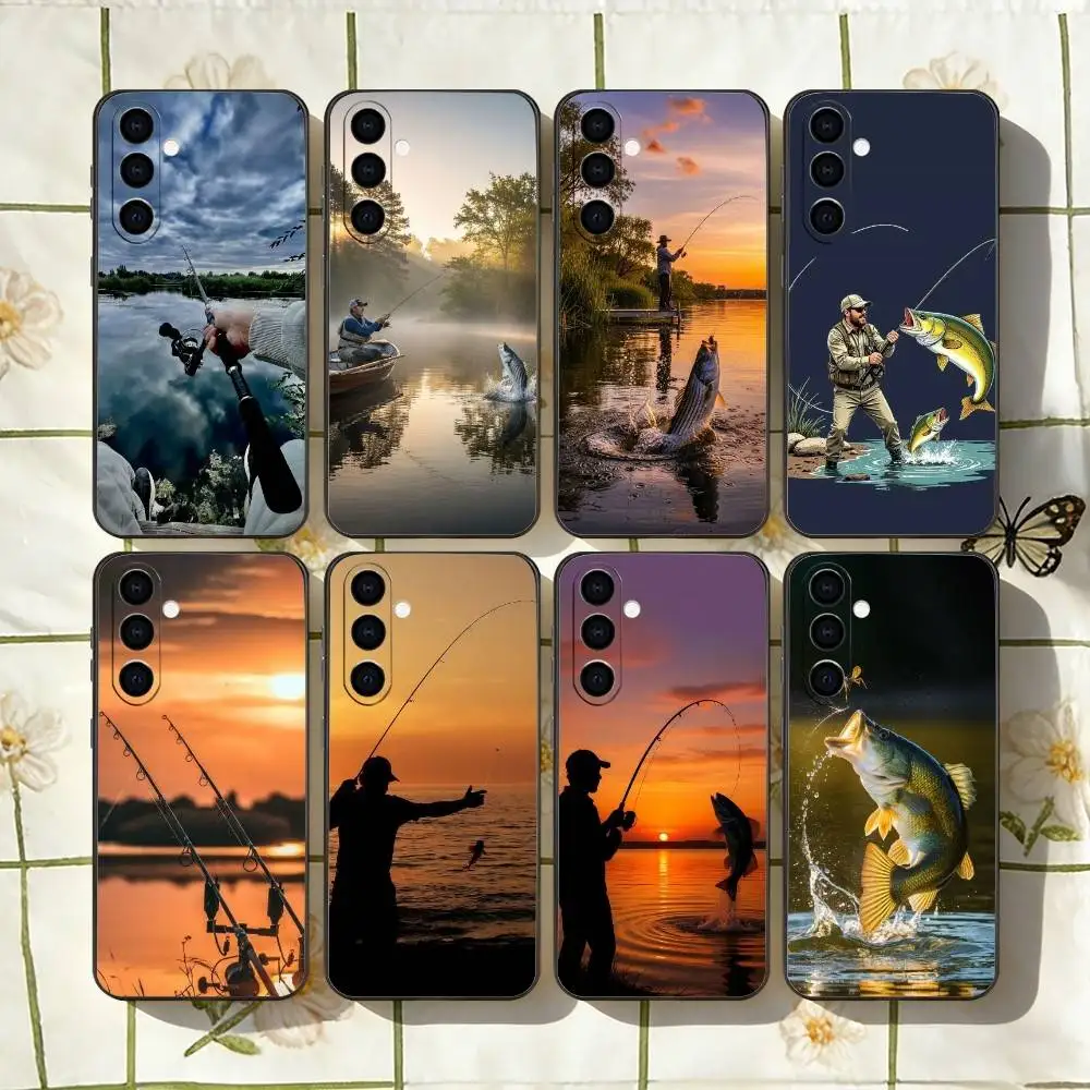 Carp Fish Fishing R-Rod Phone Case For Samsung Galaxy A73,A72,A71,A70,A53,A52,A51,Soft Silicone Black Cover