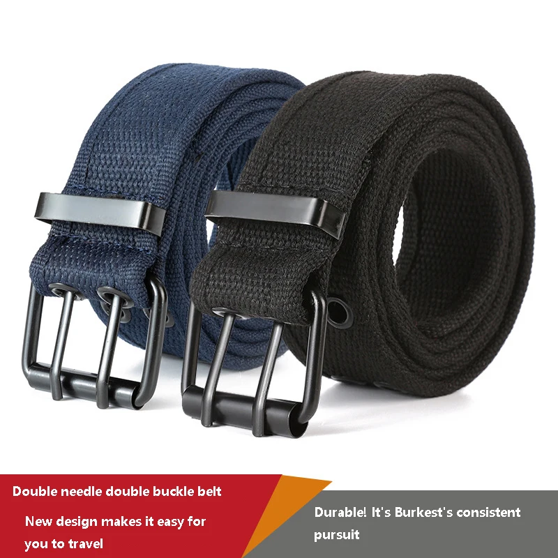 

Work Pants Punk Double Needle Buckle Canvas Belt For Men And Women's Tactical Training High-Quality Hunting Lightweight Belt