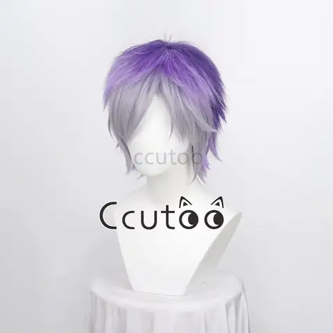 Anime Diabolik Lovers Sakamaki Kanato Wig Cosplay Men Short Purple Ombre Heat Resistant Synthetic Hair Wigs + Free Wig Cap