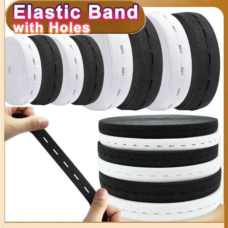 1/2/5Meter Sewing Elastic Bands with Buttonholes Flat Elastic Stretchable Bands Spool Knit Stretch Cord Belt for DIY 15/20/25mm