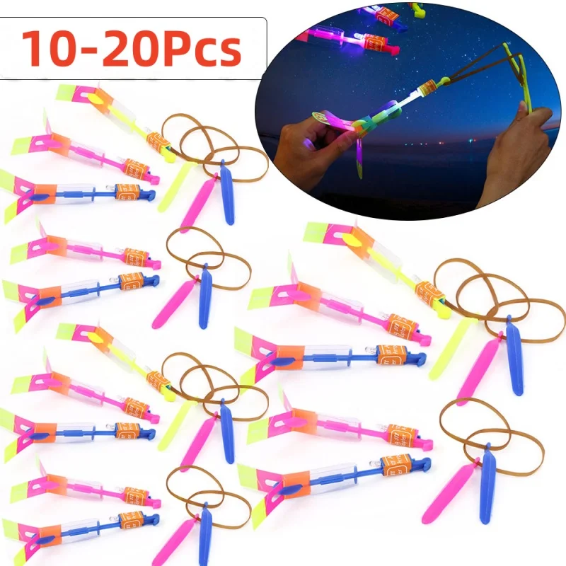 10-20pcs Slingshot bercahaya LED lampu kilat luar ruangan panah terbang mainan terbang helikopter Slingshot anak-anak dewasa mainan alat peraga pesta