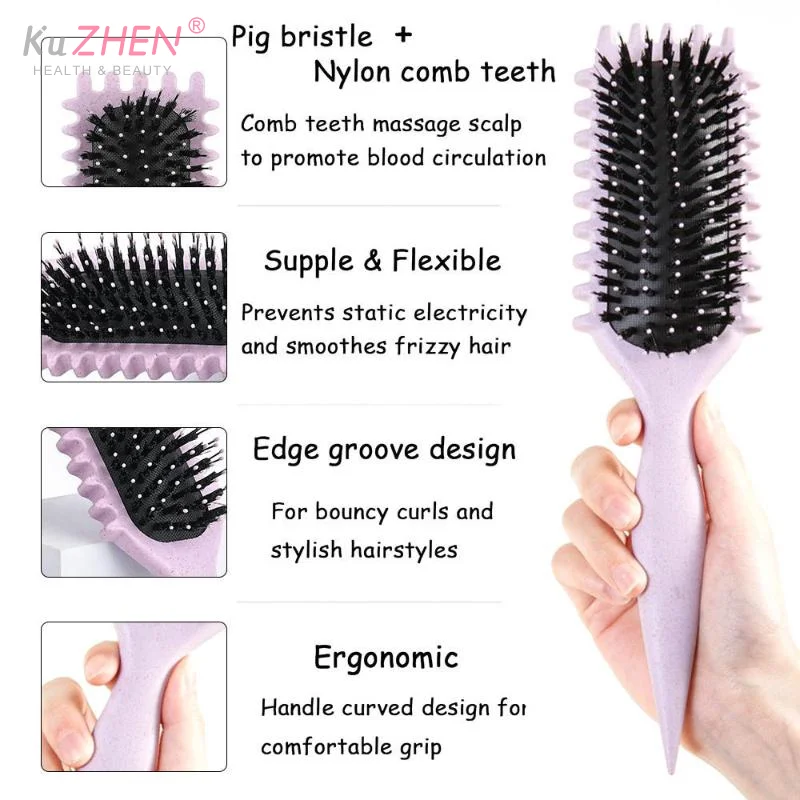 

Scalp Detangling Brush Curly Hair Scalp Massage Hair Comb Air Cushion Comb Natural Bristles Hair Styling Tools Barber Tools