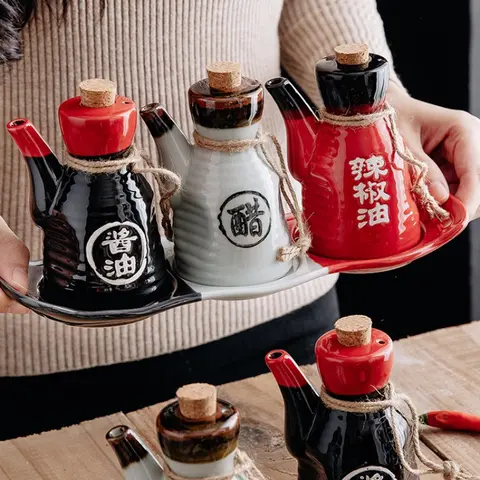 일본 레스토랑 세라믹 조미료 항아리 조미료 항아리 간장 냄비 병, 미니 소형 식기