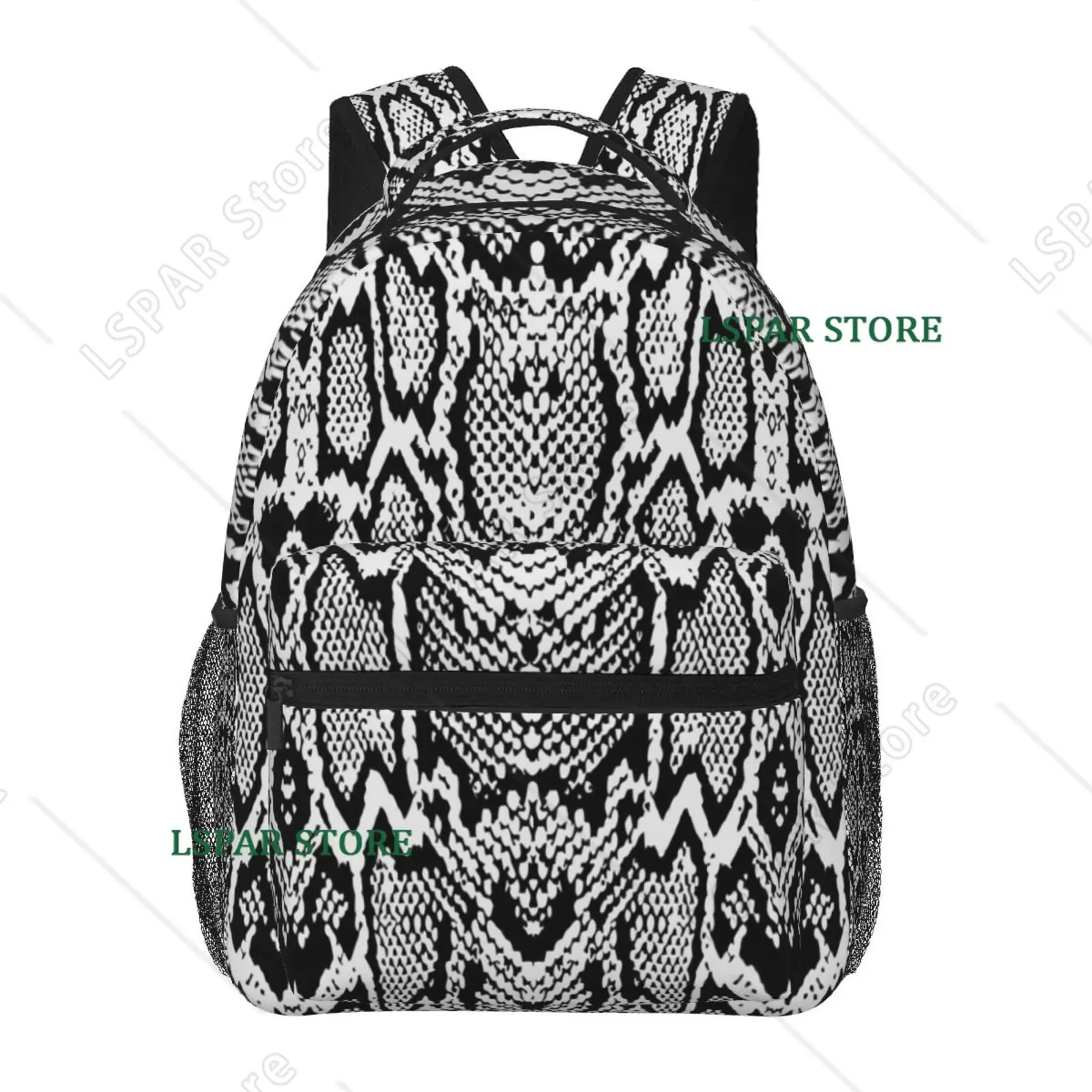 Black and White Snake Backpack Unisex Casual Laptop Backpacks School Bookbag Travel Hiking Camping Daypack