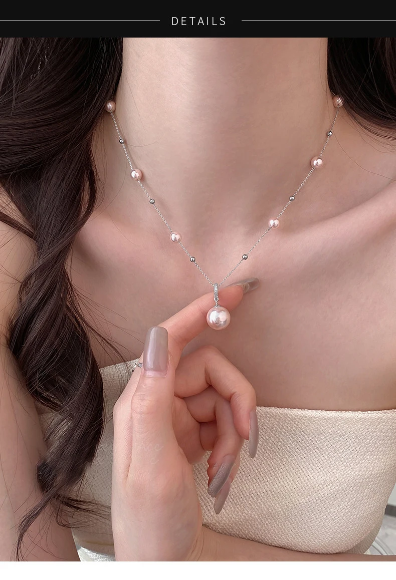 Zierliche Manta Rose Lila Imitationsperlen-Halskette für Damen, Perlenkette mit einzelnem runden Perlenanhänger, elegantes tägliches Schmuckgeschenk – Detail 3
