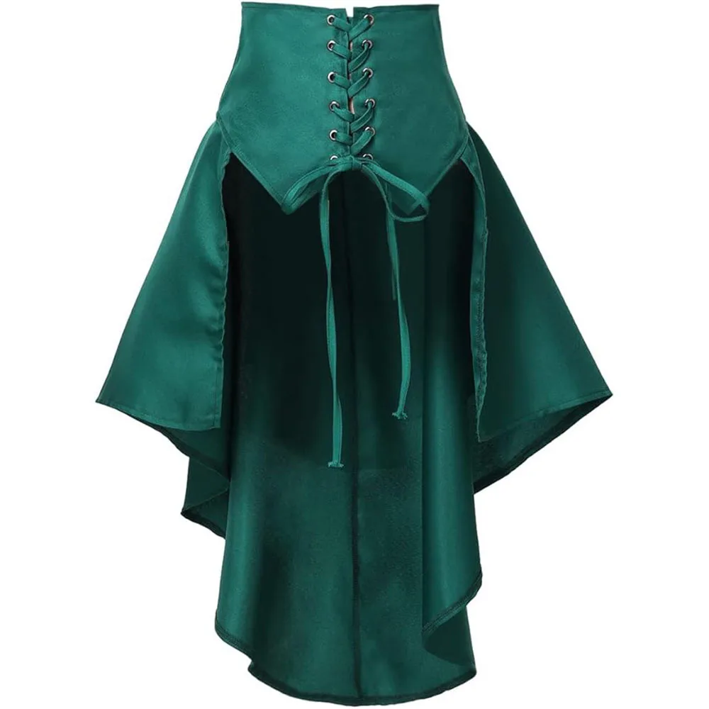 IOOTIANY Damen Steampunk-Rock, Gothic, mittelalterliches Kleid mit unregelmäßigen Rüschen, Renaissance-Cosplay, Piratenrock mit Schnürung, Bühnenkostüm. – Detail 5