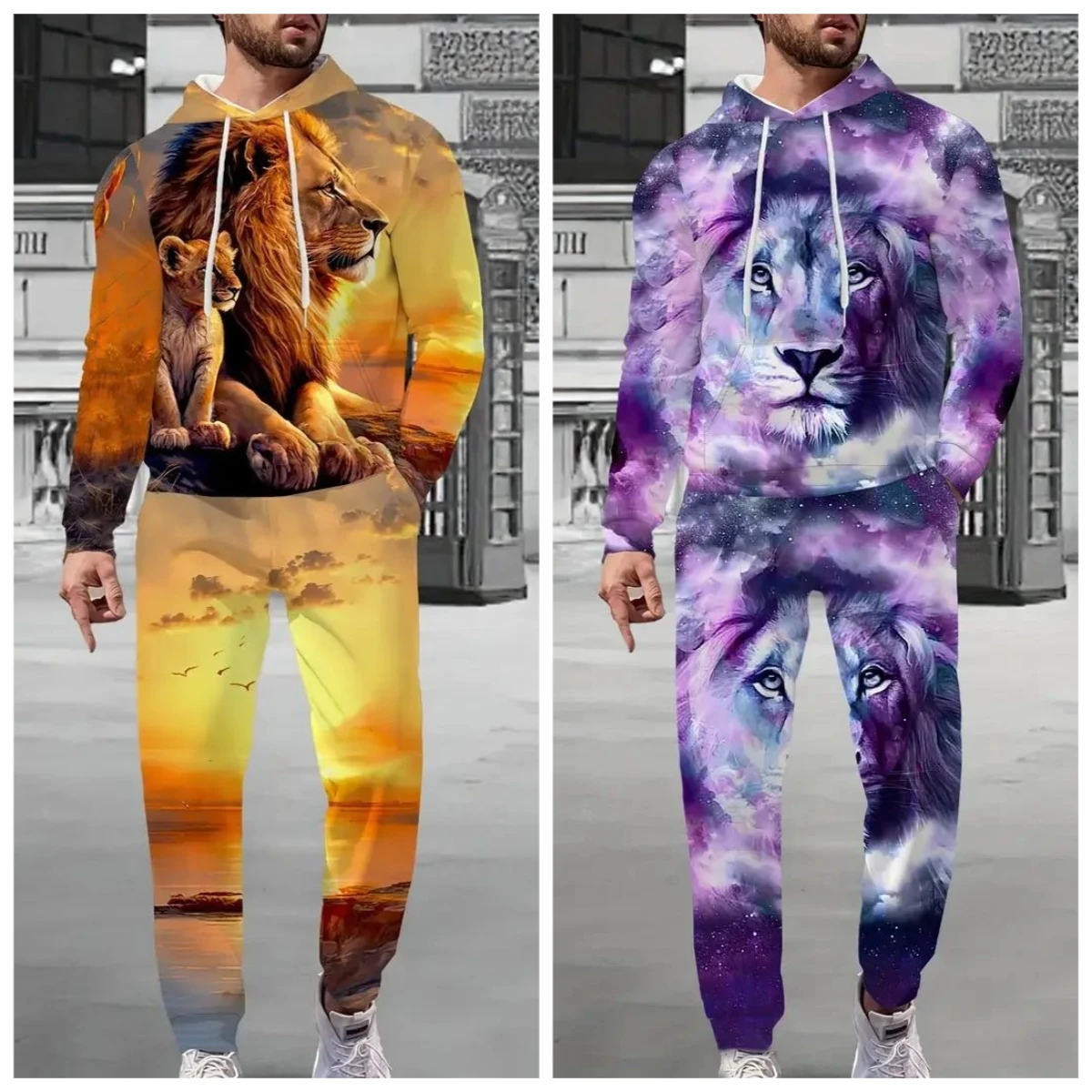 

Men High-quality Hoodie Suit Animal Tiger 3D Print Tracksuit Pants Long Sleeve Pullover Casual Streetwear Oversize Autumn Winter