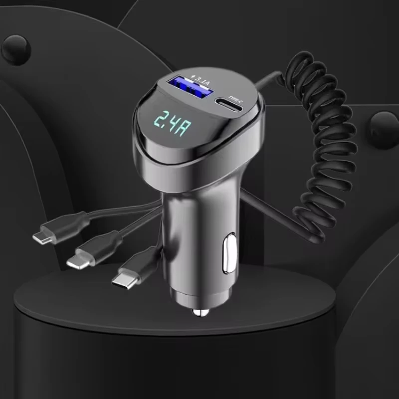 3 in 1 Car Charger Cables Adapters With 3.1A USB Type C for Samsung IPhone Huawei Quick Charging Chargers with Digital Display