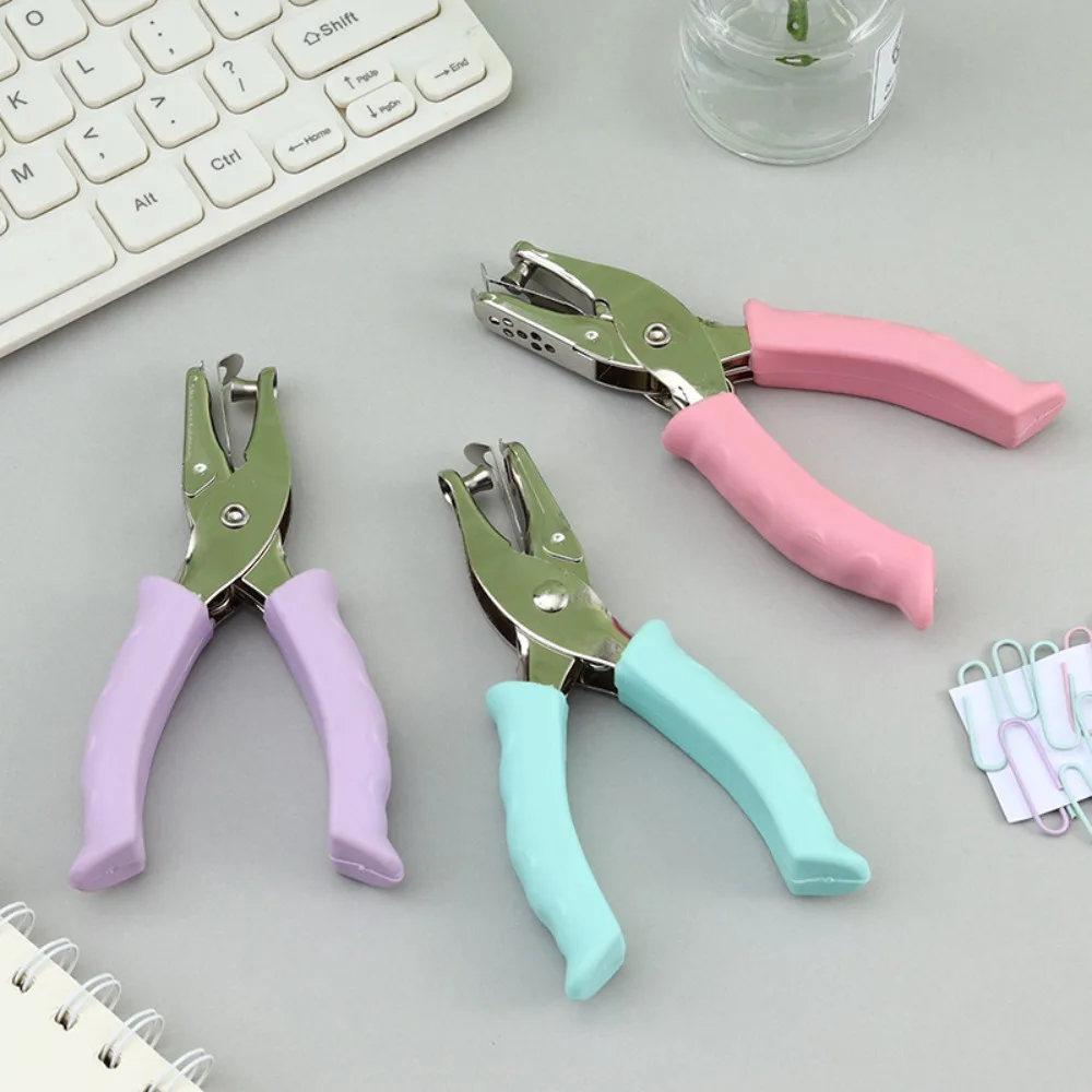 Single Hole Mini Paper Punch Non-slip Handle Macaron Color Single Hole Punch 3 Color Available Rubber Handle Loose-leaf Punch