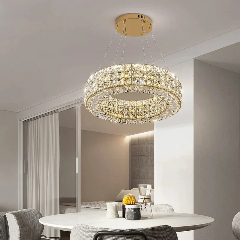 New Crystal Chandelier Luxury Living Room Light Warm Master Bedroom Chandelier Restaurant Bedroom Atmospheric Circular Light