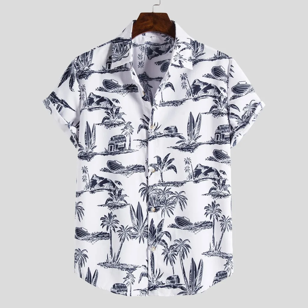 

2024 Men'S Tropical Print Hawaiian Summer Beach Shirts Plant Coconut Tree Short Sleeve Tops Casual Ethnic Sleeve Shirt Men Shirt