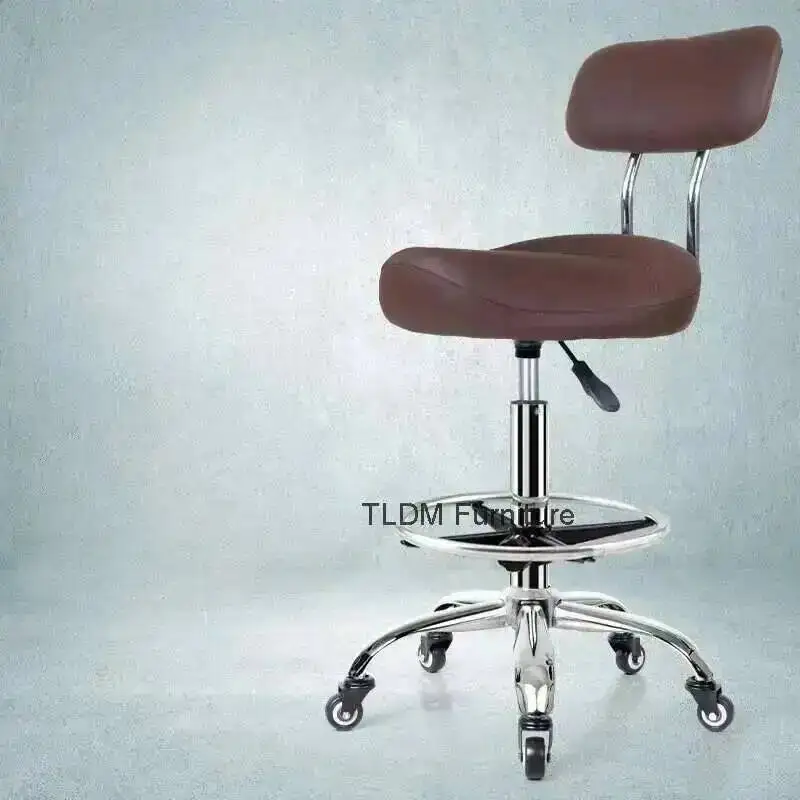 Höhenverstellbarer Drehstuhl mit Rückenlehne, Rollhocker für Küche, Koch, Friseur, Behandlung, Sattelhocker, Kosmetik, Ästhetik, Master-Stuhl auf Rollen