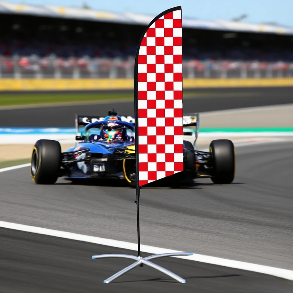 

Checkered Flag Double Sided Feather Racing Banner Red And White Grid Only Flags Without Flagpole Beach Flag Advertising Custom