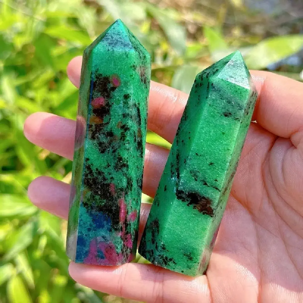 

3.54inch Natural Zoisite Quartz Obelisk Wand Point Healing Crystal Tower Green & Ruby Quartz Tower Reiki Healing Gift