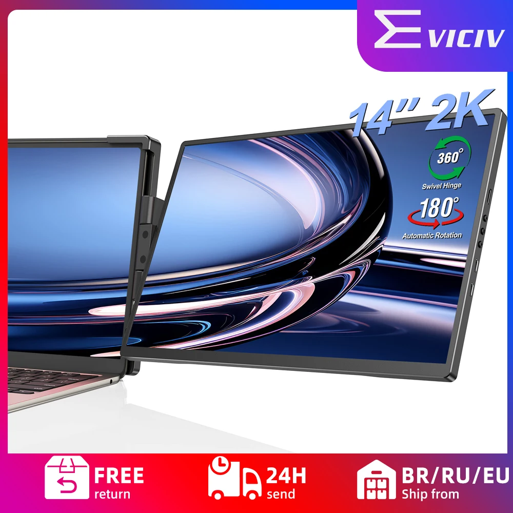 

EVICIV 14" 2K Portable Monitor for Laptop 360° Rotation Laptop Screen Extender with Stand 2240x1400 QHD IPS Display HDMI for Mac