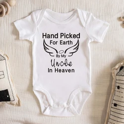 Hand Picked for Earth By My Uncle/Aunt In Heaven Fashion Infant Newborn Baby Girl Romper Short Sleeve Print Playsuit Outfit