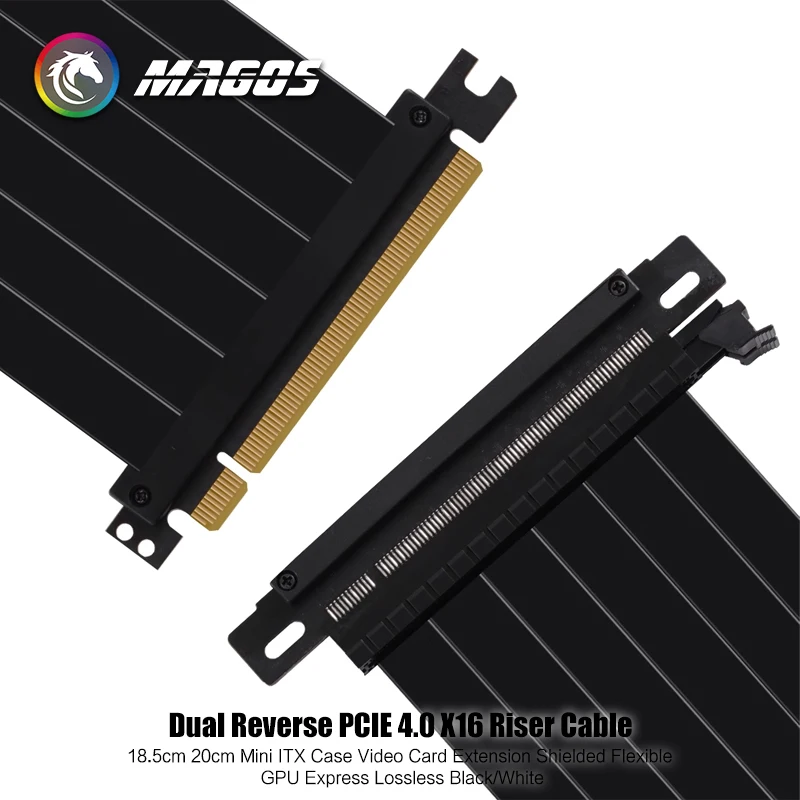Dual Reverse Pcie 4.0 X16 Riser Kabel 18.5Cm 20Cm Mini Itx Hoesje Videokaart Verlengd Afgeschermd Flexibel Verliesvrij Zwart/Wit
