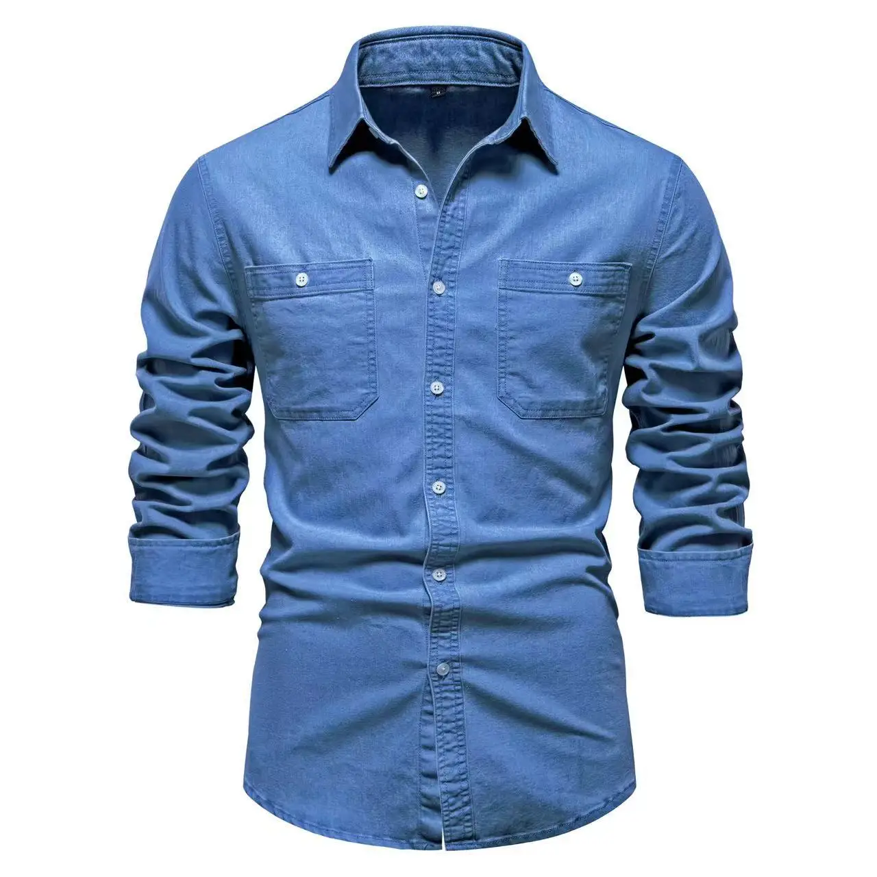 Fashion Autumn Cotton Denim Shirts Men Casual Long Sleeve Quality Cowboy Shirt Solid Color Slim Fit Elastic Jean Shirts for Men