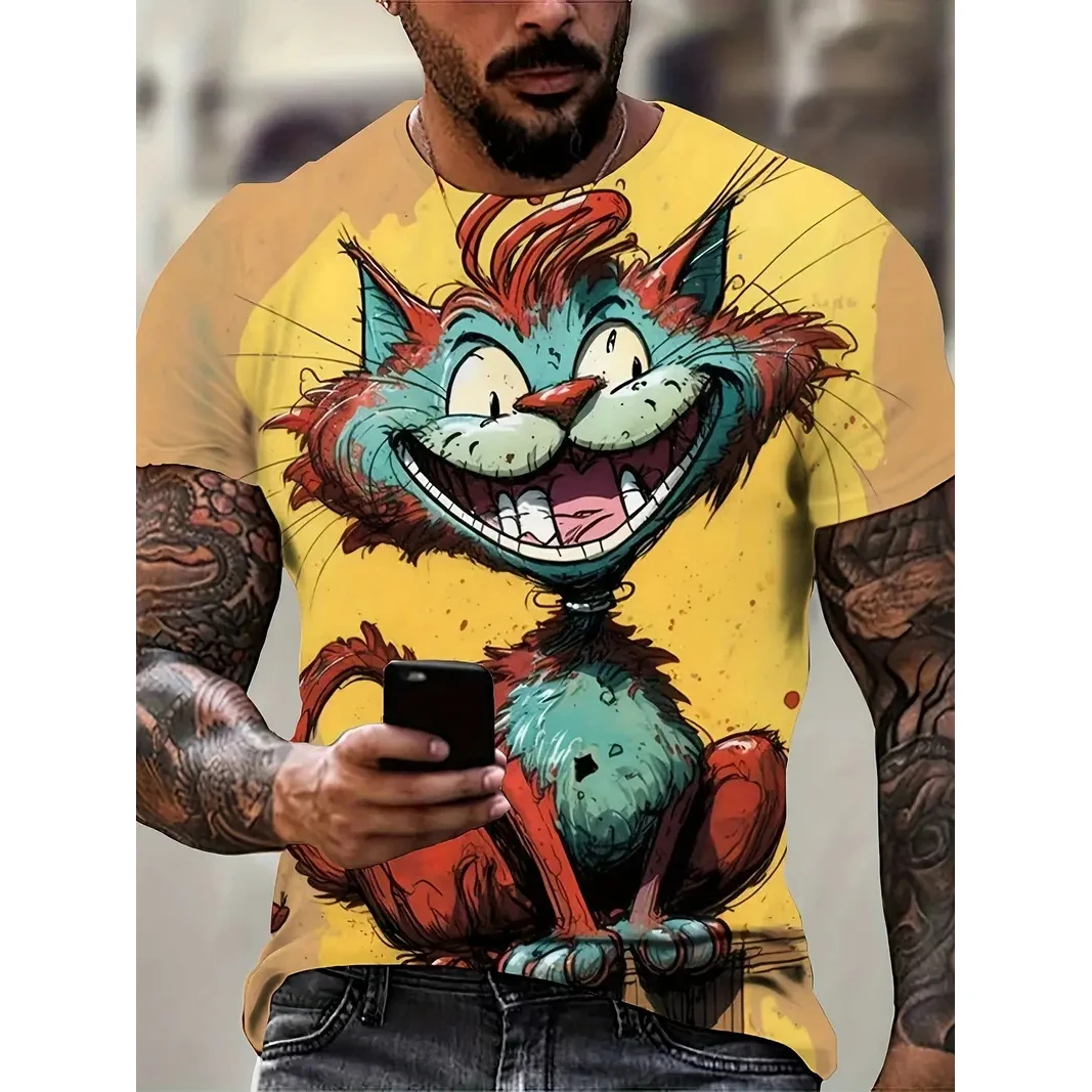 Camiseta informal de manga corta para hombre, ropa de calle con estampado de dibujos animados de animales divertidos, jersey de moda, ropa de gran