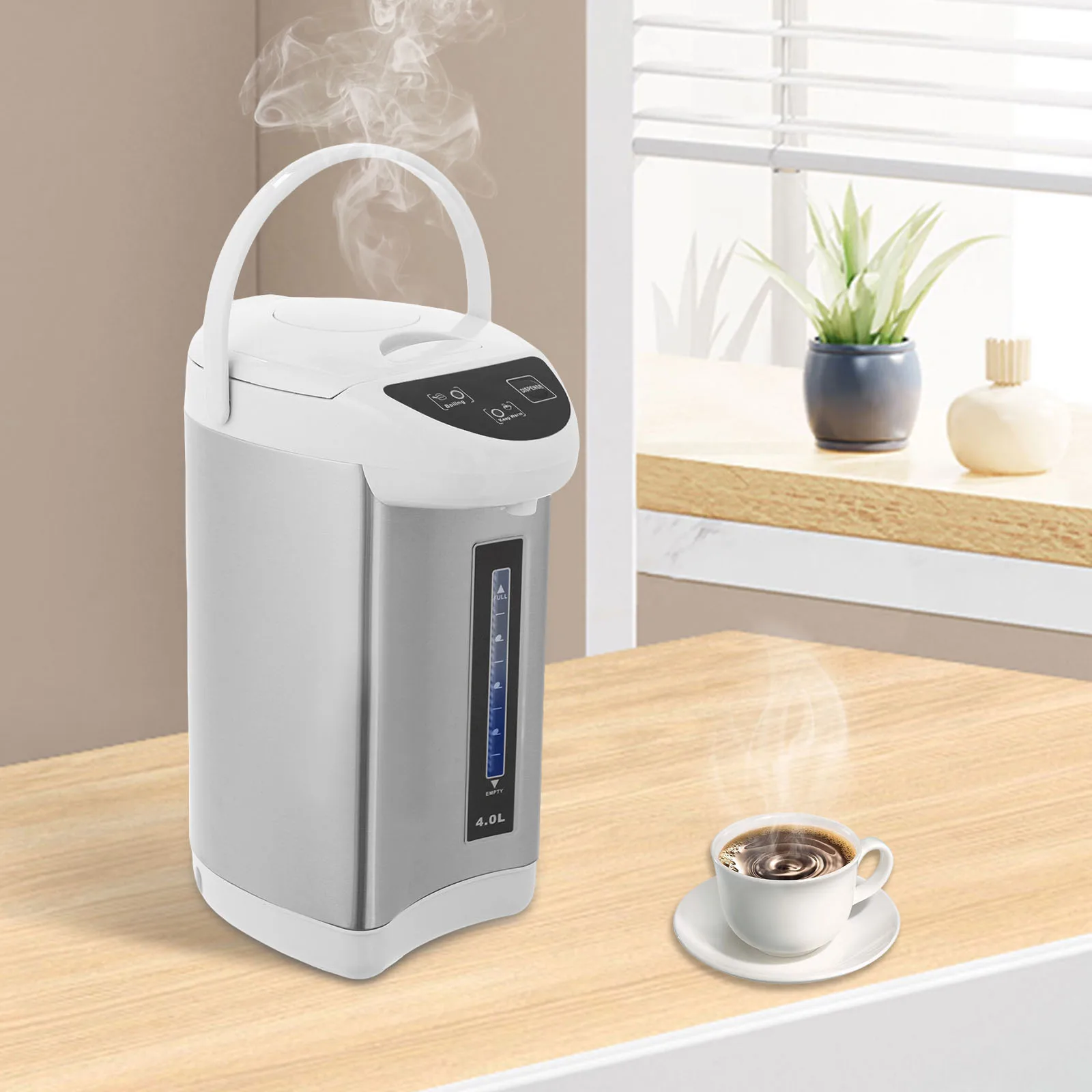 

750W 110V Water Boiler, Grey Stainless Steel Tabletop Electric Water Boiler 4L/135oz Three Water Dispensing Modes