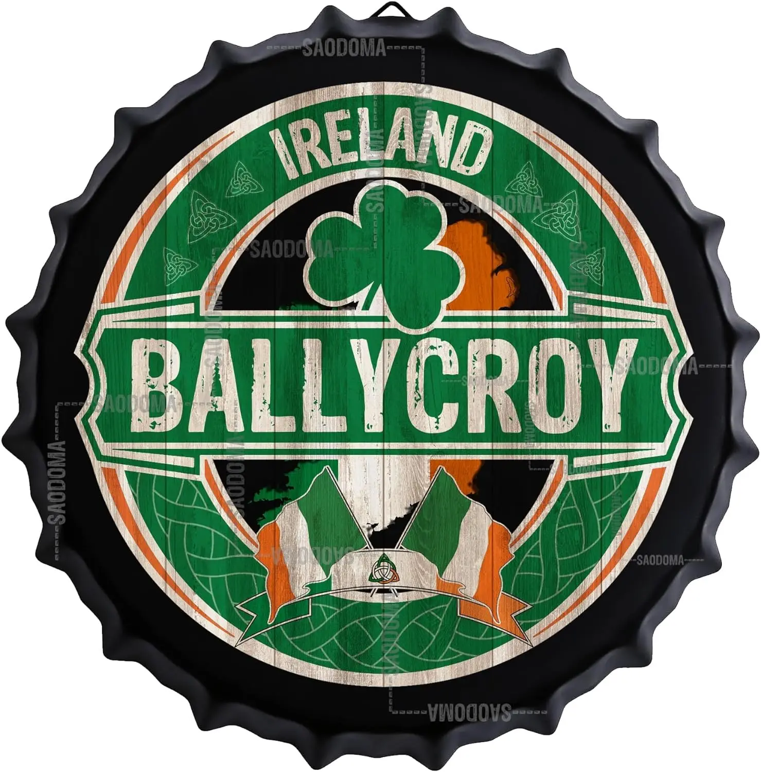 Ballycroy, Ireland - Irish Flag - Irish Pub Bar Sign - 14'' Ireland City Decorations - Street Signs - Metal Bottle Cap