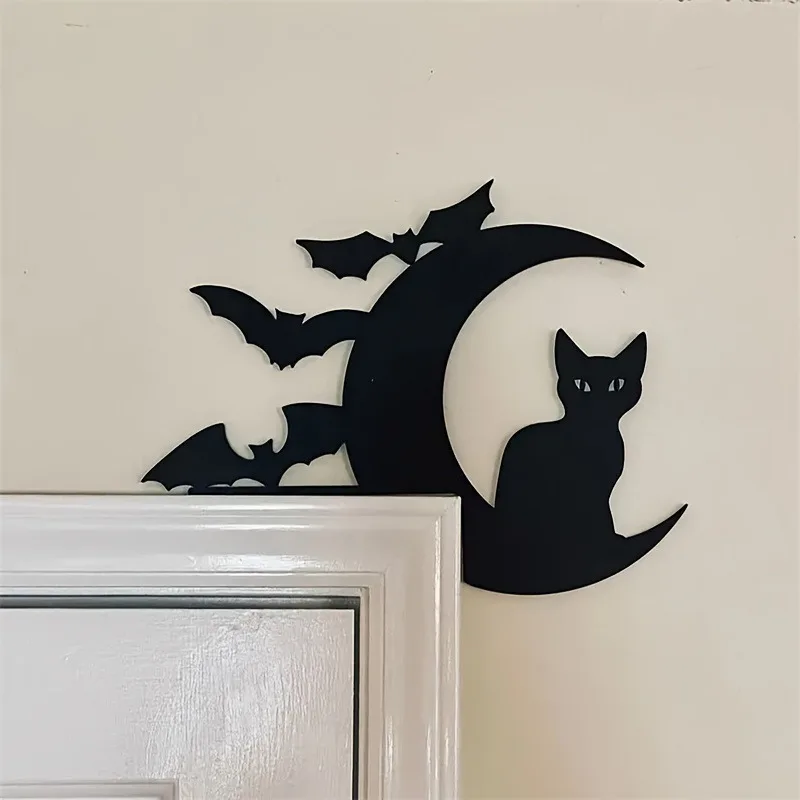 Verspielte Wandskulptur in Form eines Türrahmens |   Halloween- & Weihnachtsgeschenk, schwarze Silhouette-Cartoon-Dekoration