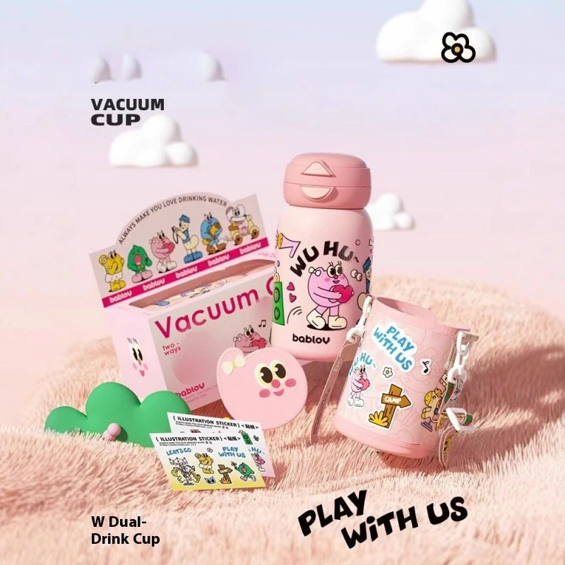

Bablov 550ML Kids Insulated Cup Cartoon Thermos Mug Baby Duck Billed Straw 316 Stainless Steel Vacuum Flasks Thermos Bottle