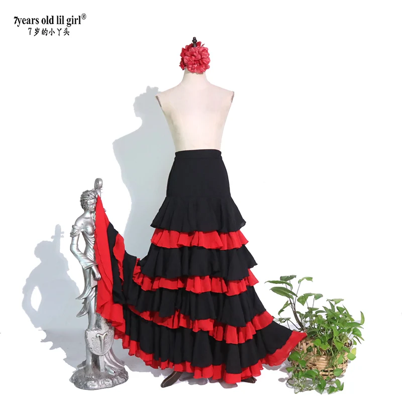 اسبانيا تنورة رقص الفلامنغو سماكة الشيفون نمط تنورة التدريب الأصلية GD14 #1