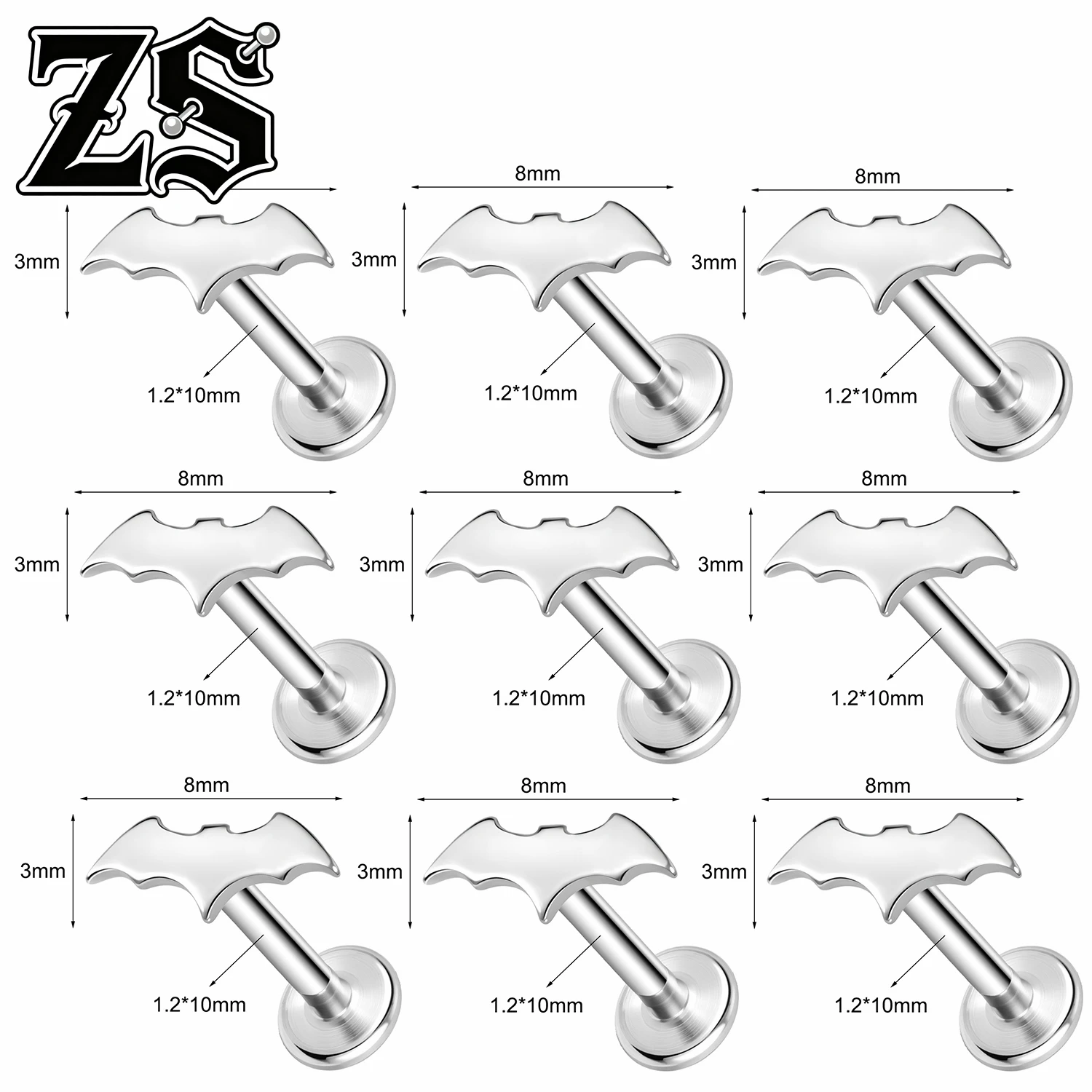 Zs 9 Pieces Punk Pumpkin Ghost Labret Lip Piercing 16G Stainless Steel 7