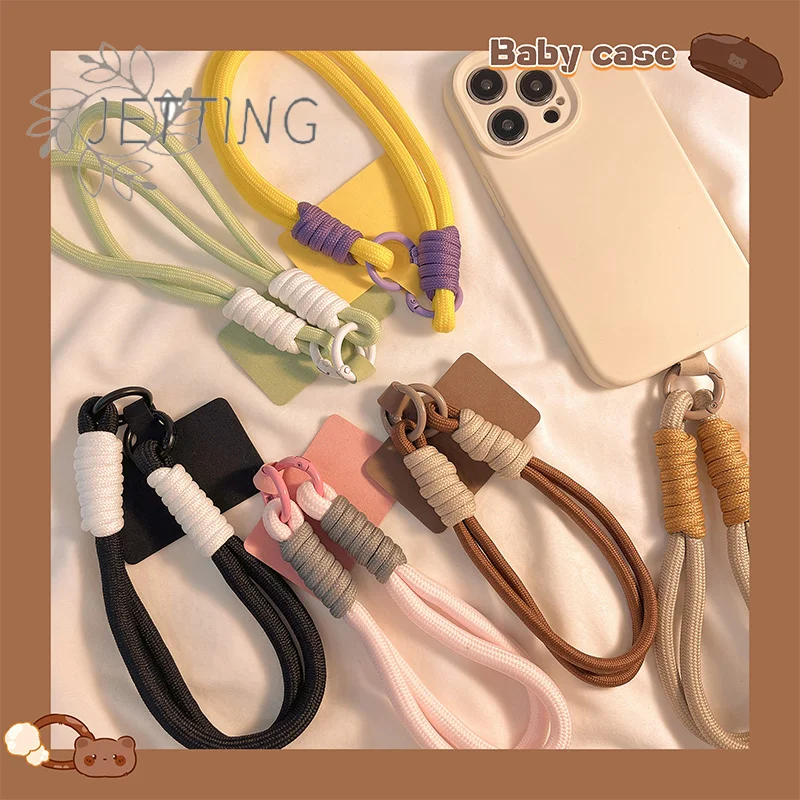 

Hot Solid Color INS Style Braid Mobile Phone Lanyard Fashion Anti-loss Short Wrist Band Pendant Hanging Strap Rope W/Spacer