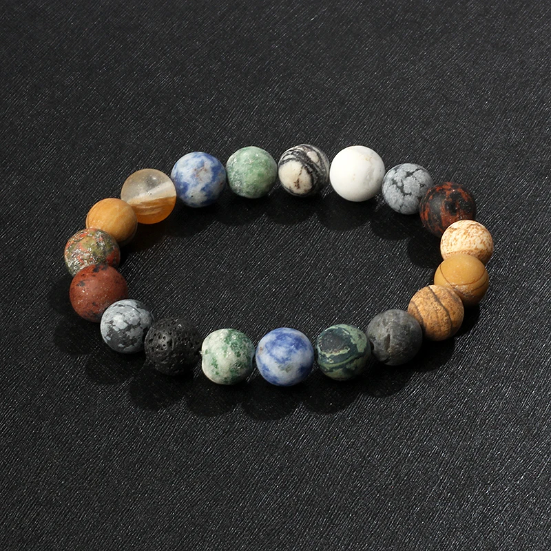 Pulseira Sistema Solar para Homens e Mulheres, Universo Nove Planetas, Pedra Natural, Estrelas, Terra, Lua Pulseiras, Casal Jóias, Moda