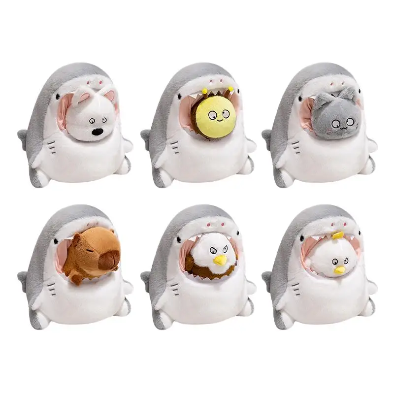 

30/40cm 2-in-1 Cartoon Animals in Shark Shell Plush Toy Combined Cosplay Plushie Bee Eagle Dog Cat Capybara Bird Birthday Gift