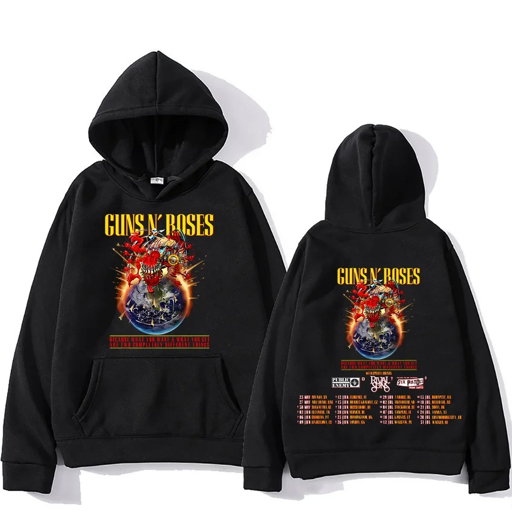 Guns N Roses Tour 2025 Hoodie Retro Street Style Pullover Unisex Pocket Pullover Fleece Hoody Loose Windproof Sportswear Clothes