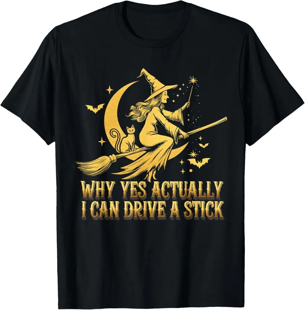 Why Yes Actually I Can Drive A Stick Funny Witch Cat Costume Halloween T-Shirt