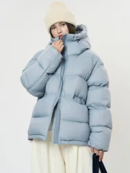 Winter women's casual solid color loose hooded down jacket