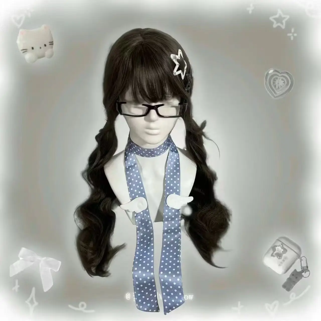 Letnia, ręcznie robiona mucha z motywem anielskich skrzydeł w kropki, w stylu japońskiej Lolity, długa kokarda, ozdoba dla dziewczynki w stylu Y2K, akcesorium do włosów.