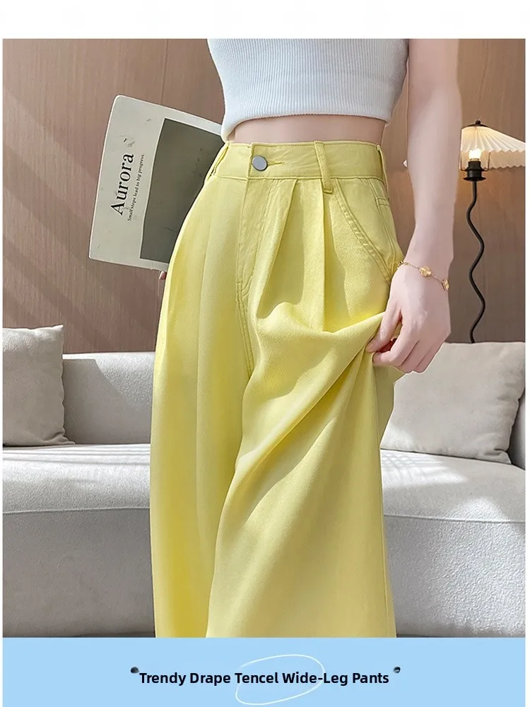 ارتفاع الخصر واسعة الساق الدنيم Skinnier فضفاضة تناسب الصيف رقيقة جديدة Sle المرأة الجينز الحرير الجليد الطابق طول السراويل