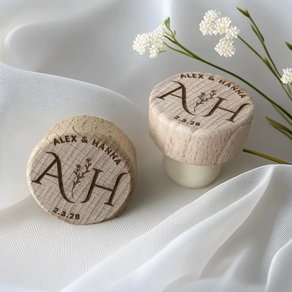 

50pcs Custom Wine Cork Stoppers Wedding Party Thank You Favors for Guest Personalized Engraved Wooden Bottle Cork Stopper
