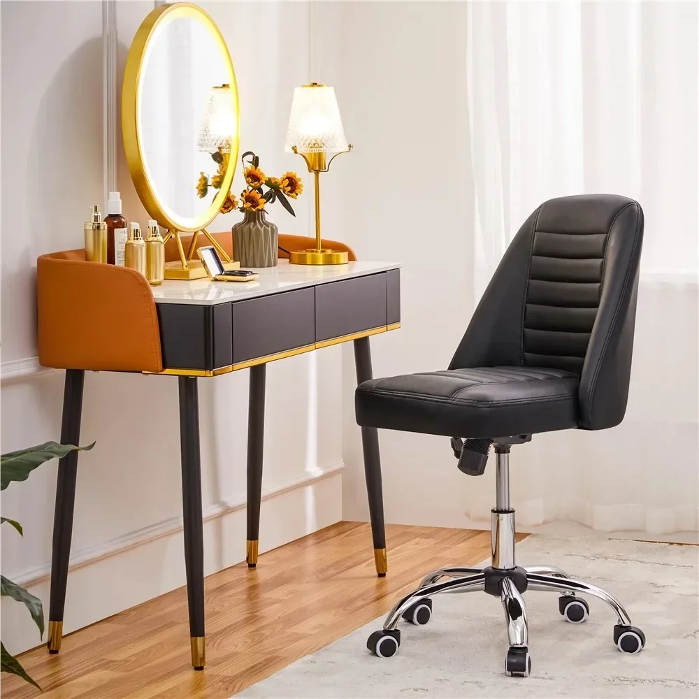 Modern Tufted Faux Leather Armless Desk Chair for Home Office Black Furniture Computer Armchair Chairs Gaming Cheap