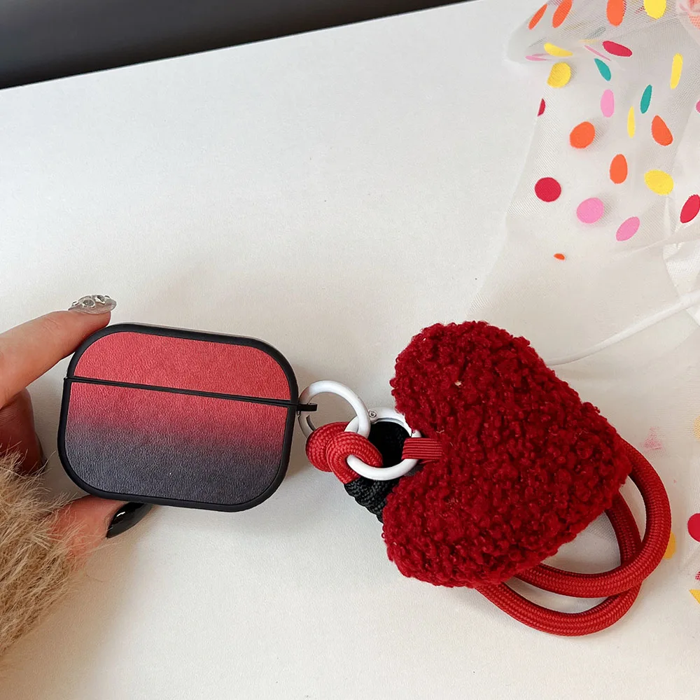 Capa De Couro Gradiente para Apple Airpods Pro 1, 2, 3, Capa Do Fone De Ouvido Bluetooth, Pelúcia, Pingente De Coração, Pulseira Corda, Coréia INS